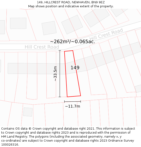 149, HILLCREST ROAD, NEWHAVEN, BN9 9EZ: Plot and title map