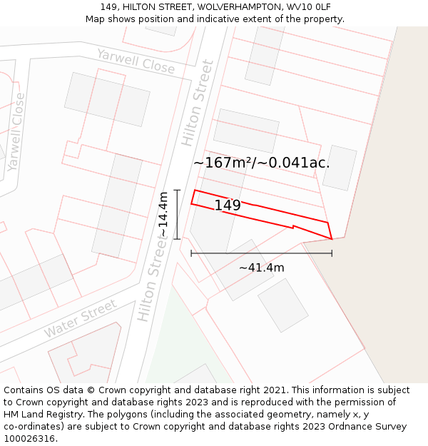 149, HILTON STREET, WOLVERHAMPTON, WV10 0LF: Plot and title map