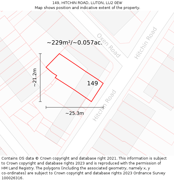 149, HITCHIN ROAD, LUTON, LU2 0EW: Plot and title map