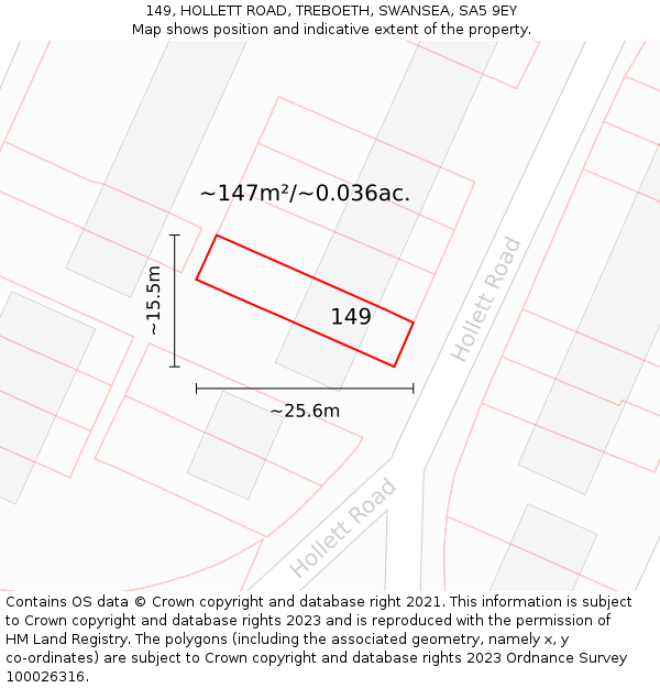 149, HOLLETT ROAD, TREBOETH, SWANSEA, SA5 9EY: Plot and title map