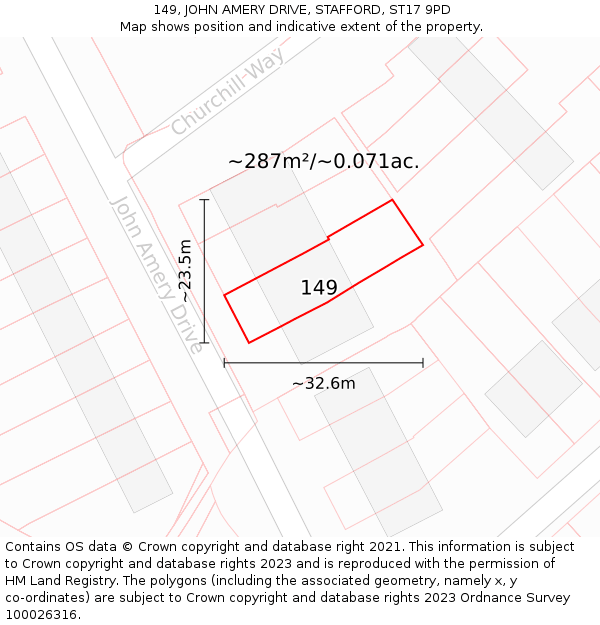 149, JOHN AMERY DRIVE, STAFFORD, ST17 9PD: Plot and title map