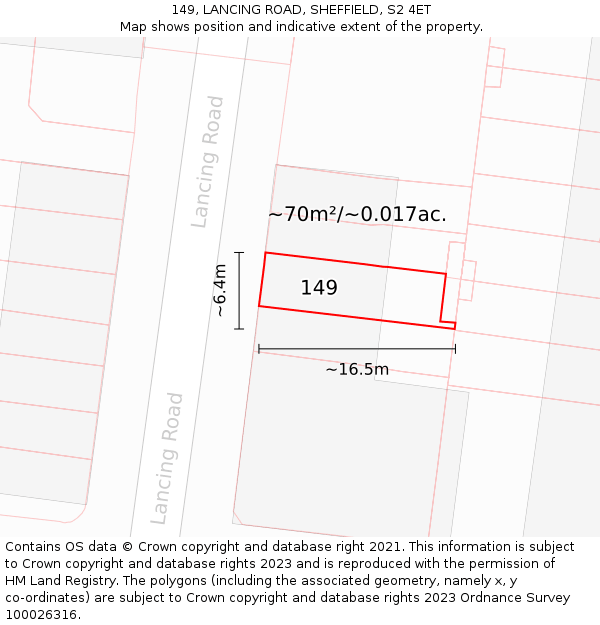 149, LANCING ROAD, SHEFFIELD, S2 4ET: Plot and title map