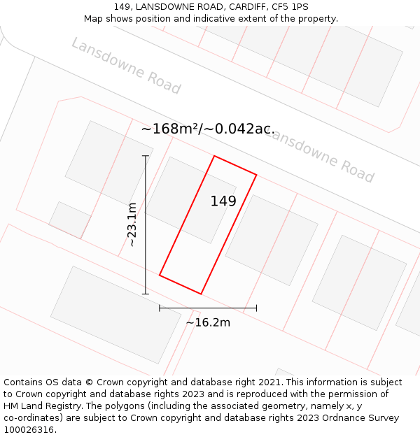 149, LANSDOWNE ROAD, CARDIFF, CF5 1PS: Plot and title map