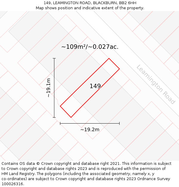 149, LEAMINGTON ROAD, BLACKBURN, BB2 6HH: Plot and title map