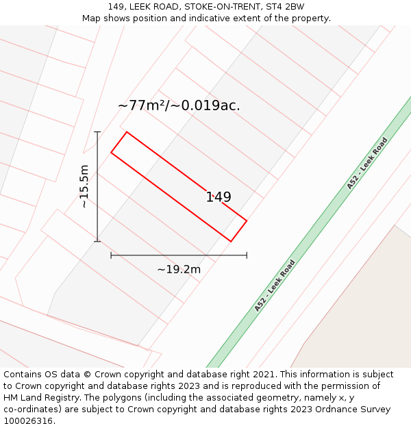 149, LEEK ROAD, STOKE-ON-TRENT, ST4 2BW: Plot and title map