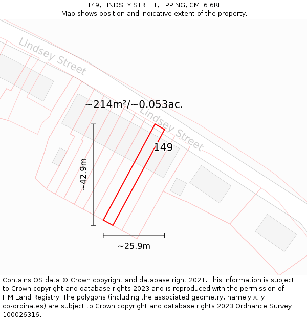 149, LINDSEY STREET, EPPING, CM16 6RF: Plot and title map