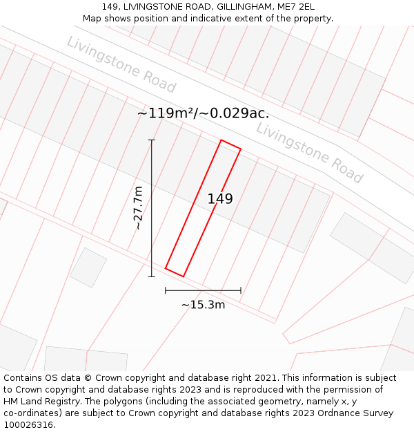 149, LIVINGSTONE ROAD, GILLINGHAM, ME7 2EL: Plot and title map