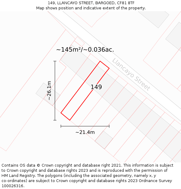 149, LLANCAYO STREET, BARGOED, CF81 8TF: Plot and title map