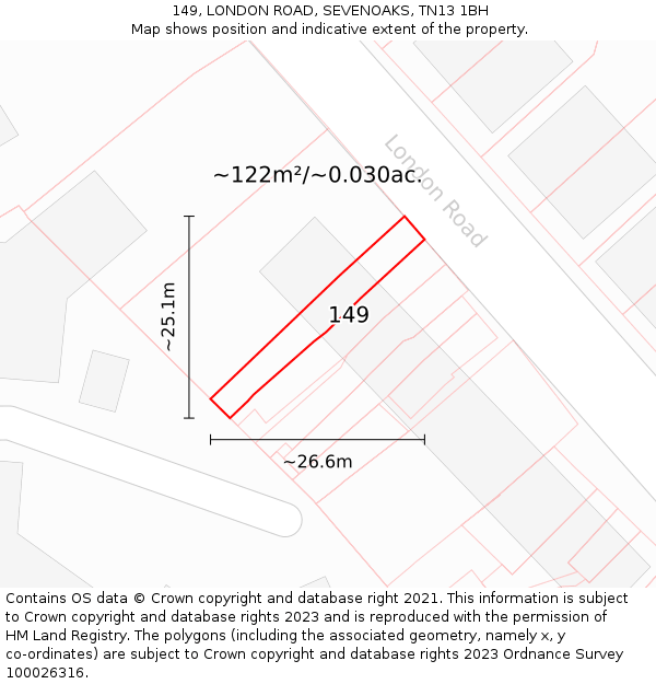 149, LONDON ROAD, SEVENOAKS, TN13 1BH: Plot and title map