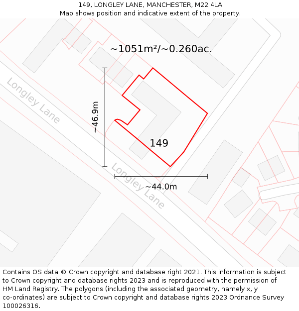 149, LONGLEY LANE, MANCHESTER, M22 4LA: Plot and title map