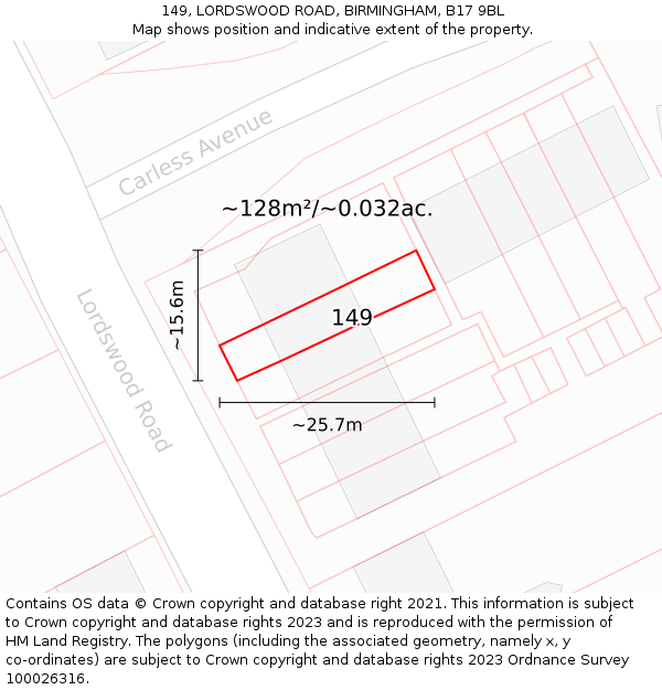 149, LORDSWOOD ROAD, BIRMINGHAM, B17 9BL: Plot and title map