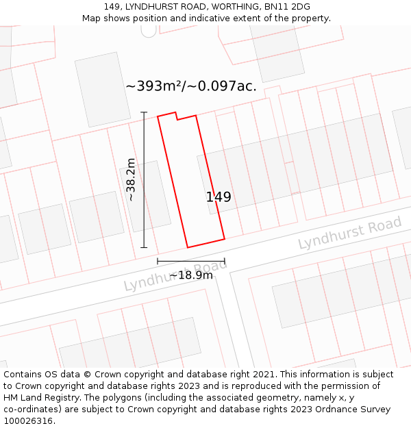 149, LYNDHURST ROAD, WORTHING, BN11 2DG: Plot and title map