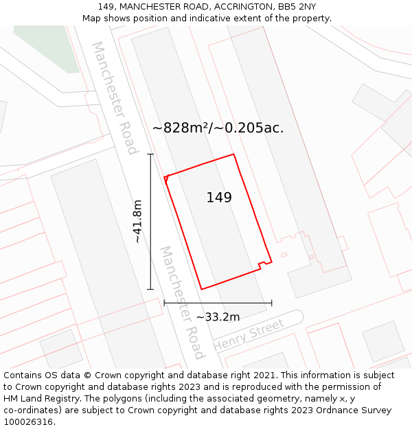 149, MANCHESTER ROAD, ACCRINGTON, BB5 2NY: Plot and title map
