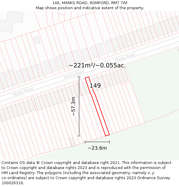 149, MARKS ROAD, ROMFORD, RM7 7AF: Plot and title map