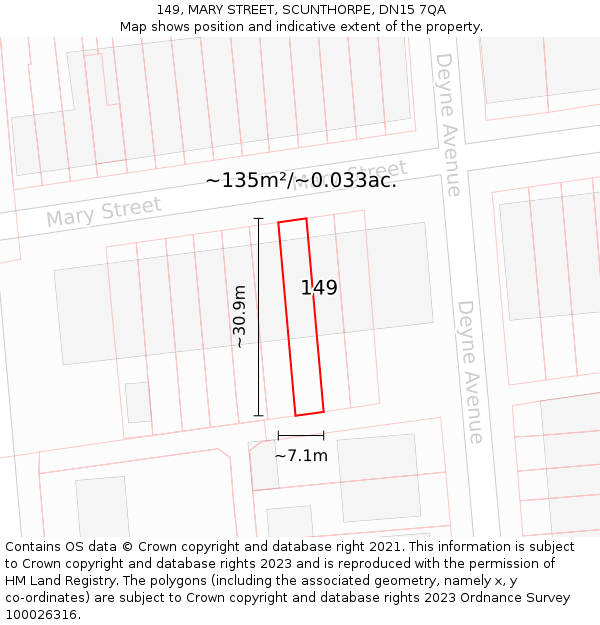 149, MARY STREET, SCUNTHORPE, DN15 7QA: Plot and title map