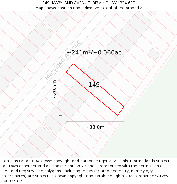 149, MARYLAND AVENUE, BIRMINGHAM, B34 6ED: Plot and title map