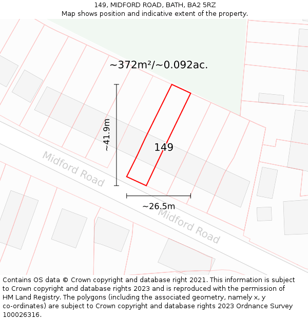 149, MIDFORD ROAD, BATH, BA2 5RZ: Plot and title map