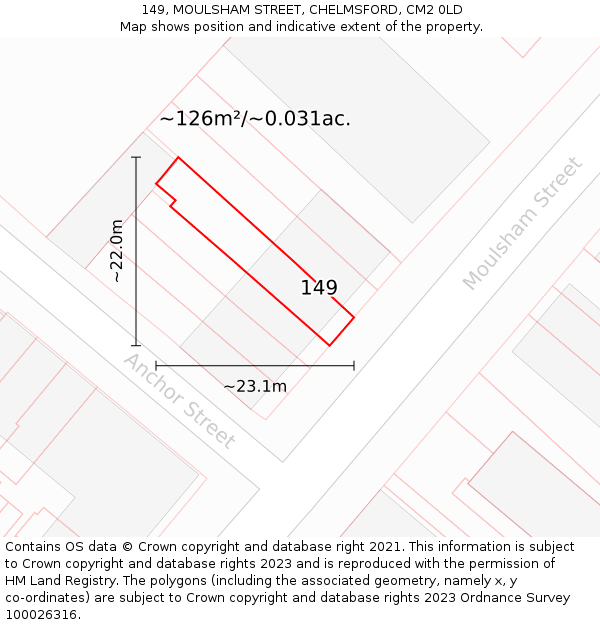 149, MOULSHAM STREET, CHELMSFORD, CM2 0LD: Plot and title map