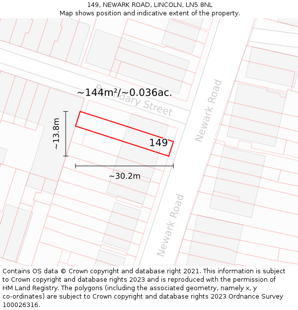 149, NEWARK ROAD, LINCOLN, LN5 8NL: Plot and title map