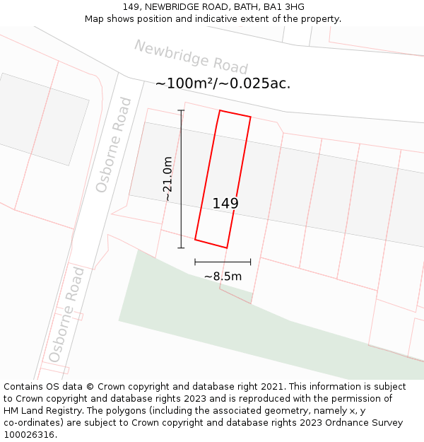 149, NEWBRIDGE ROAD, BATH, BA1 3HG: Plot and title map