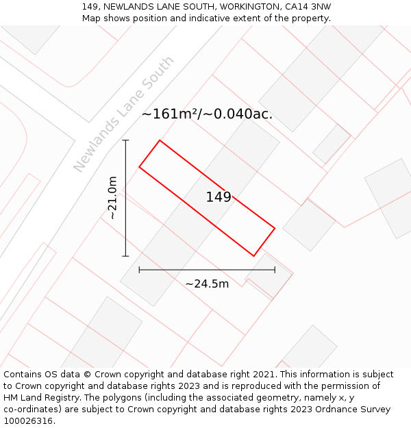 149, NEWLANDS LANE SOUTH, WORKINGTON, CA14 3NW: Plot and title map