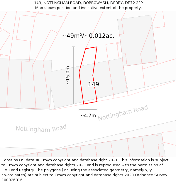 149, NOTTINGHAM ROAD, BORROWASH, DERBY, DE72 3FP: Plot and title map