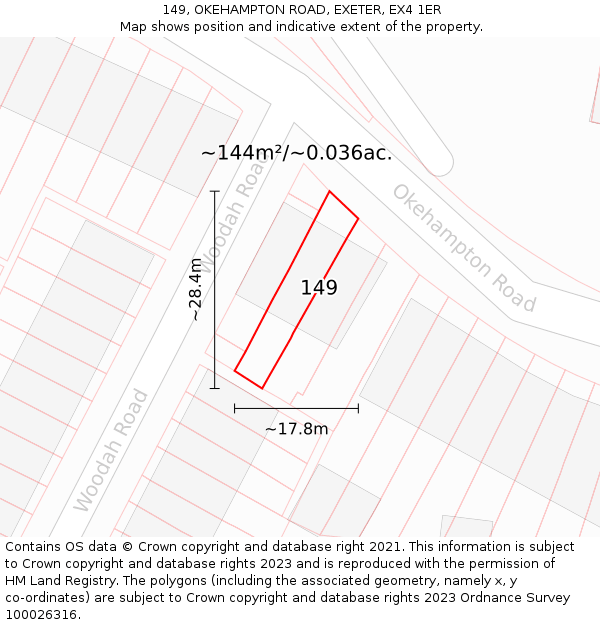 149, OKEHAMPTON ROAD, EXETER, EX4 1ER: Plot and title map