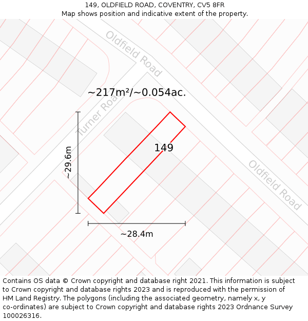 149, OLDFIELD ROAD, COVENTRY, CV5 8FR: Plot and title map