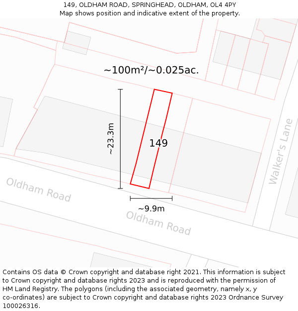 149, OLDHAM ROAD, SPRINGHEAD, OLDHAM, OL4 4PY: Plot and title map