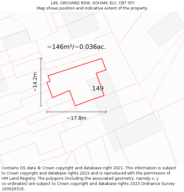 149, ORCHARD ROW, SOHAM, ELY, CB7 5FY: Plot and title map