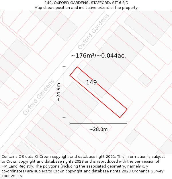 149, OXFORD GARDENS, STAFFORD, ST16 3JD: Plot and title map