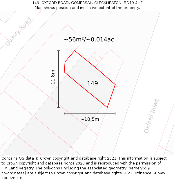 149, OXFORD ROAD, GOMERSAL, CLECKHEATON, BD19 4HE: Plot and title map