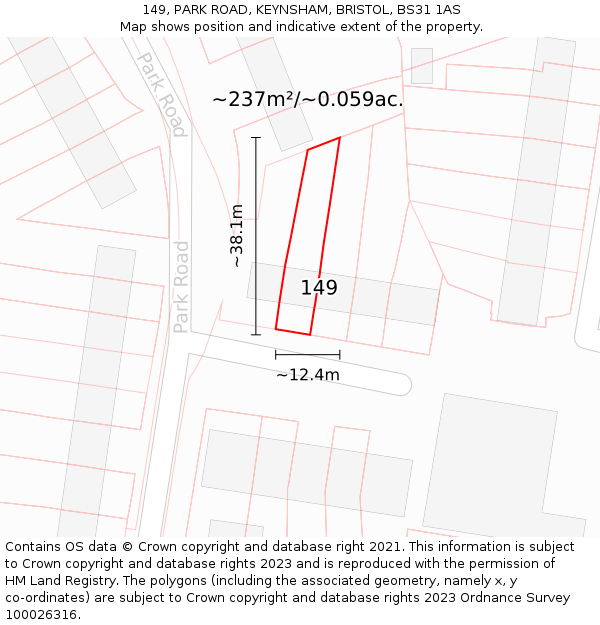 149, PARK ROAD, KEYNSHAM, BRISTOL, BS31 1AS: Plot and title map