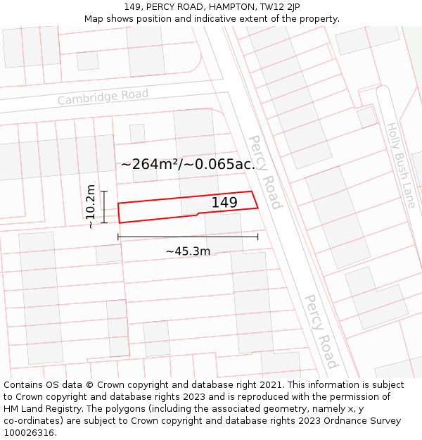 149, PERCY ROAD, HAMPTON, TW12 2JP: Plot and title map