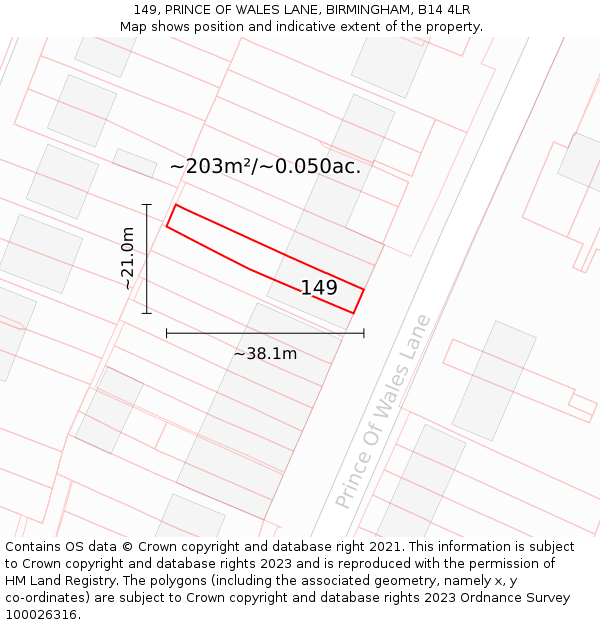 149, PRINCE OF WALES LANE, BIRMINGHAM, B14 4LR: Plot and title map