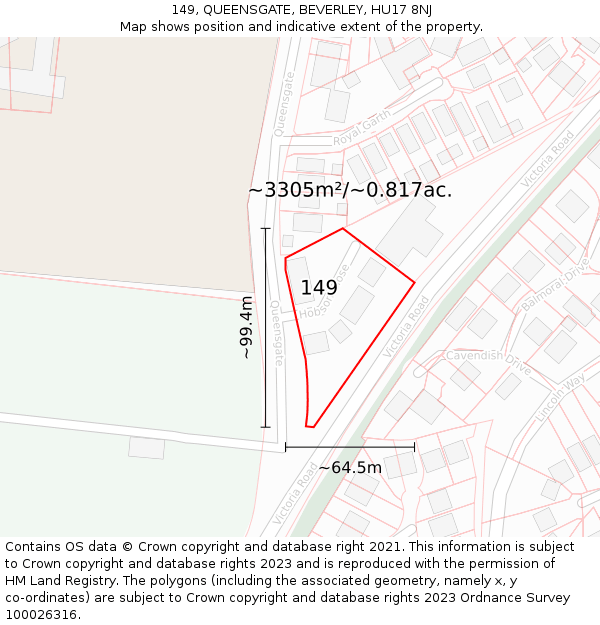 149, QUEENSGATE, BEVERLEY, HU17 8NJ: Plot and title map