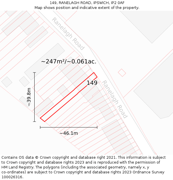 149, RANELAGH ROAD, IPSWICH, IP2 0AF: Plot and title map