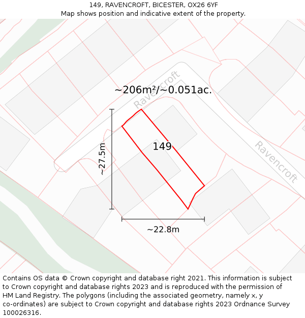 149, RAVENCROFT, BICESTER, OX26 6YF: Plot and title map