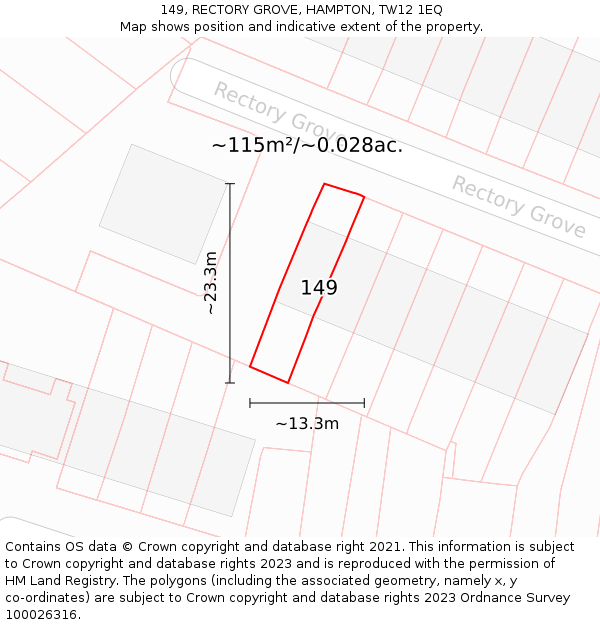 149, RECTORY GROVE, HAMPTON, TW12 1EQ: Plot and title map
