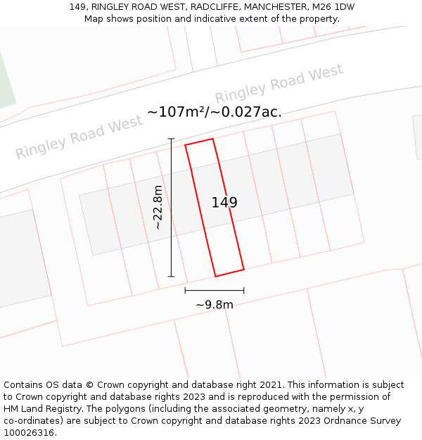 149, RINGLEY ROAD WEST, RADCLIFFE, MANCHESTER, M26 1DW: Plot and title map