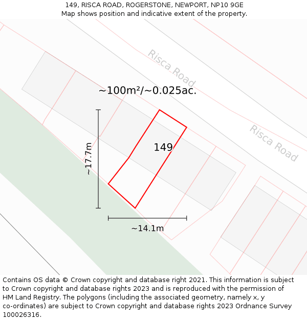149, RISCA ROAD, ROGERSTONE, NEWPORT, NP10 9GE: Plot and title map