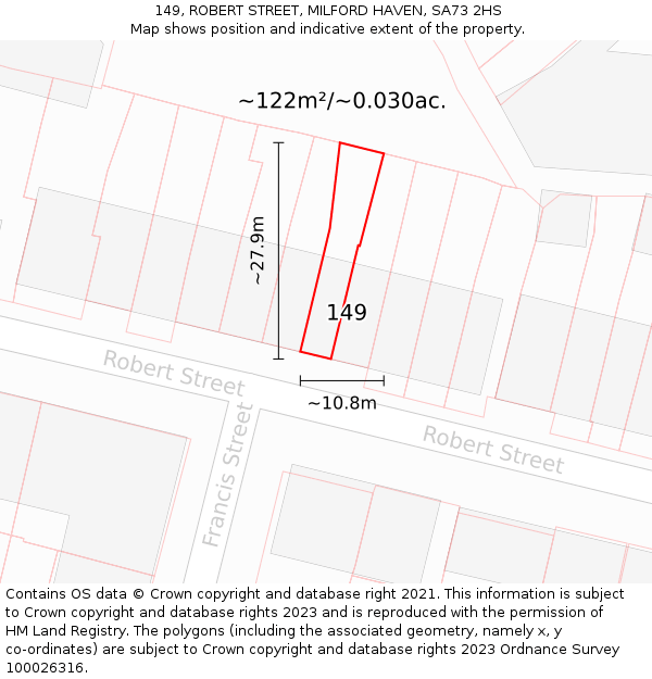 149, ROBERT STREET, MILFORD HAVEN, SA73 2HS: Plot and title map