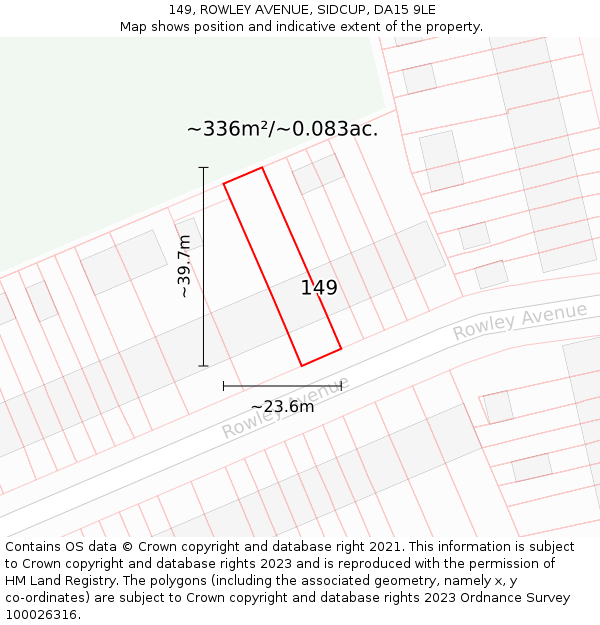 149, ROWLEY AVENUE, SIDCUP, DA15 9LE: Plot and title map