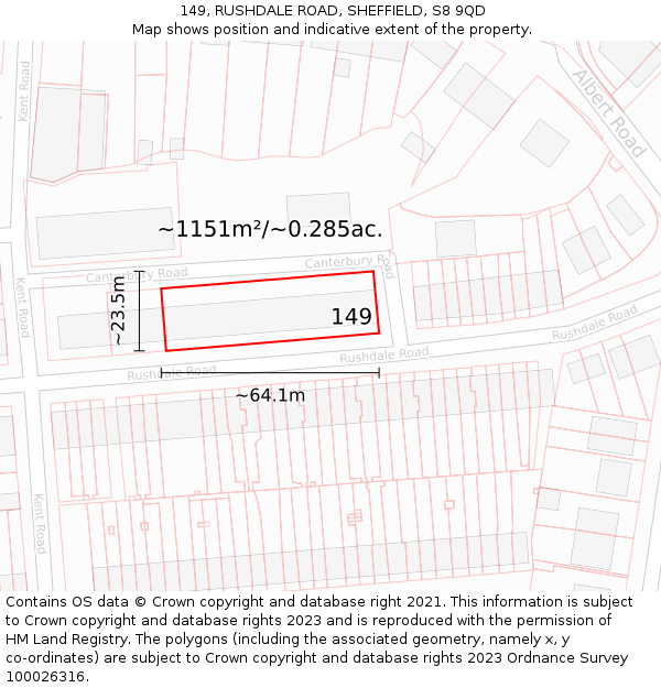 149, RUSHDALE ROAD, SHEFFIELD, S8 9QD: Plot and title map