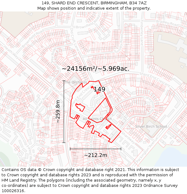 149, SHARD END CRESCENT, BIRMINGHAM, B34 7AZ: Plot and title map