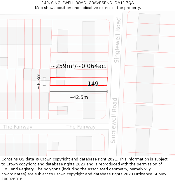 149, SINGLEWELL ROAD, GRAVESEND, DA11 7QA: Plot and title map