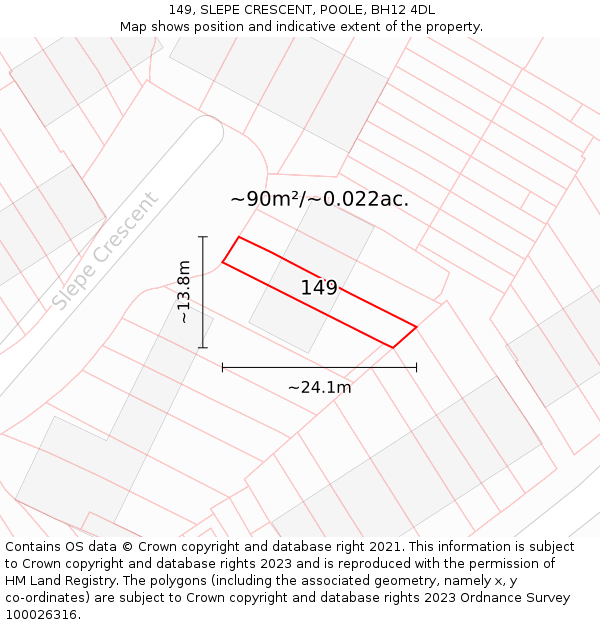149, SLEPE CRESCENT, POOLE, BH12 4DL: Plot and title map