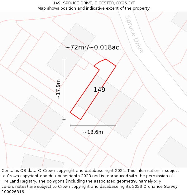 149, SPRUCE DRIVE, BICESTER, OX26 3YF: Plot and title map