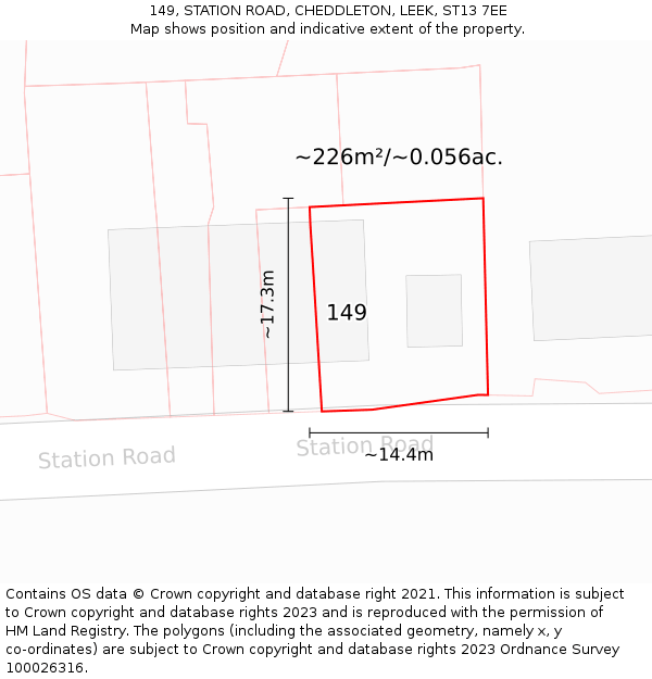 149, STATION ROAD, CHEDDLETON, LEEK, ST13 7EE: Plot and title map