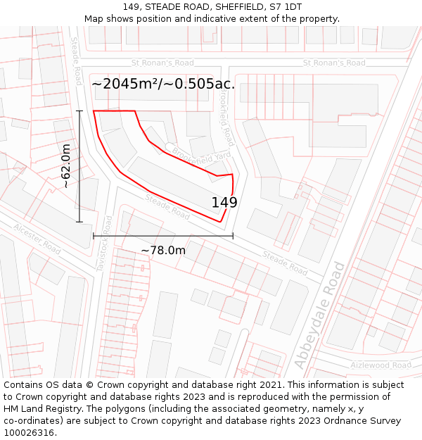 149, STEADE ROAD, SHEFFIELD, S7 1DT: Plot and title map